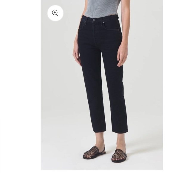 Agolde Riley Button Fly High Rise Crop Straight Black Jeans Size 24 - Picture 15 of 15